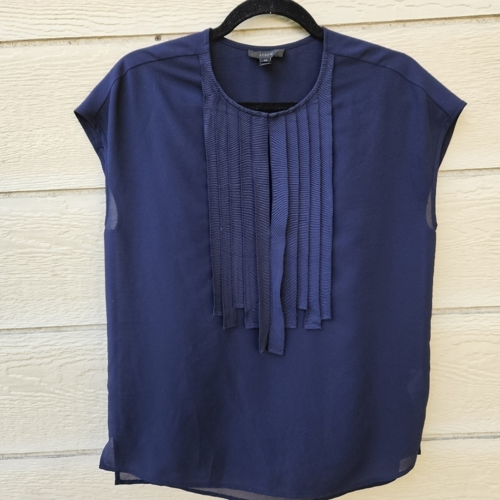 J. Crew navy grosgrain ribbon top cap sleeve blouse size 00